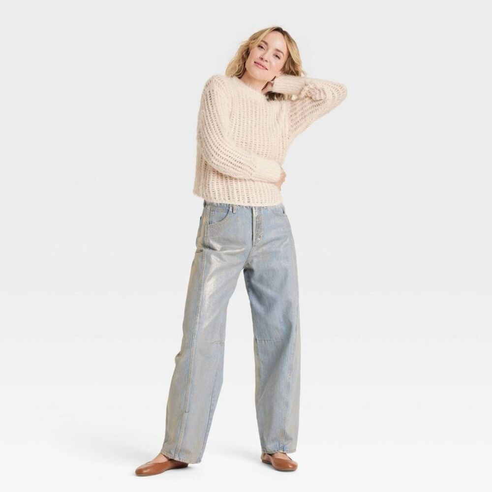 Universal Thread - Women's Crewneck Openwork Pullover Sweater - Unive Cream - Picture 3 of 3